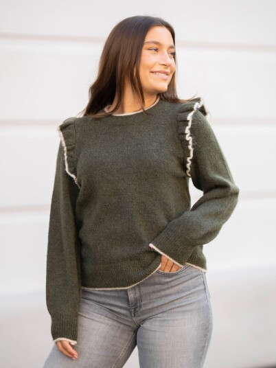 Selected Femme Alva Frills Long Sleeve Knit O-Neck Grønn L