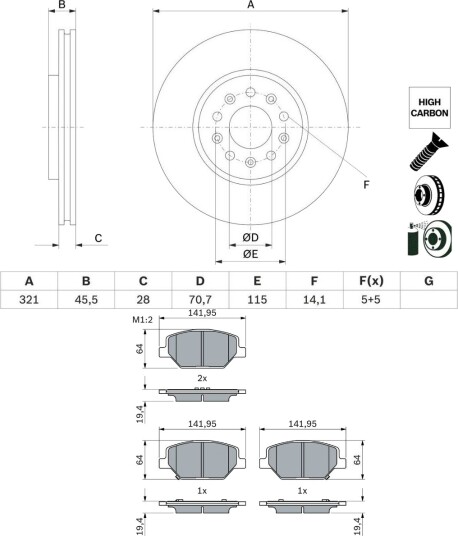 BOSCH BSH3405N0307 Bremseskiver og -klosser