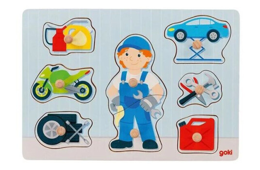 Goki Wooden Stud Puzzle Mechanic 8 pcs. Tre