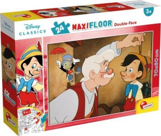 Gulvpuslespill Maxi Dobbeltsidig 24 Deler. 70X50cm Disney Klassikere. 86672 Lisciani