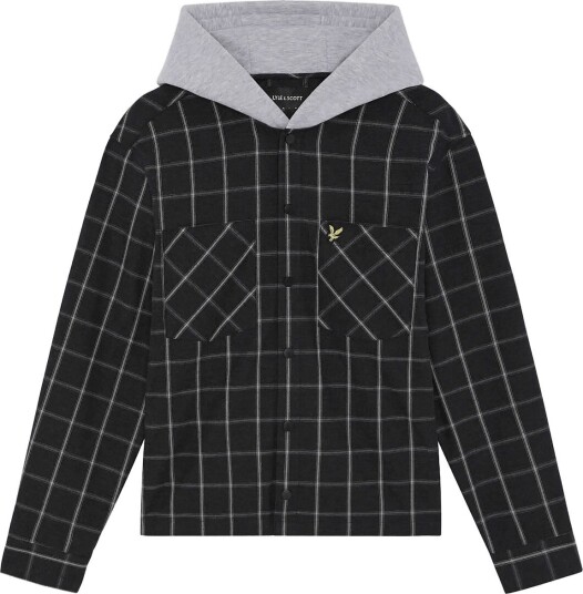 Lyle & Scott Check Hooded Overshirt - JET BLACK - M