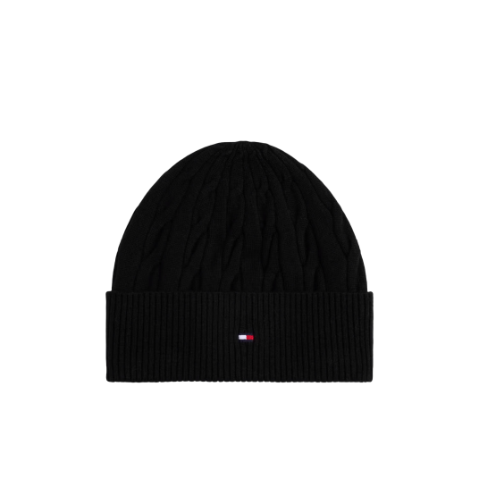 Tommy Hilfiger Th Flag Cable Knit Beanie - Black - ONE SIZE Tommy Hilfiger Th Flag Cable Knit Beanie - Black - ONE SIZE