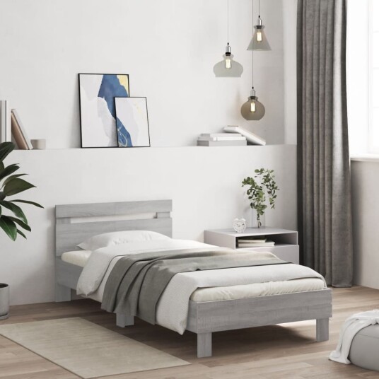  Sengeramme med hodegavl grå sonoma 100x200 cm konstruert tre 8721012238817