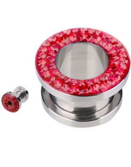 Aab Piercing Tunnel med Røde Stener Strl 10 mm Aab Piercing Tunnel med Røde Stener Strl 10 mm