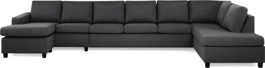 Crazy 6 seters Høyrevendt U formet XX Large Sofa med Divan og Sjeselong i Stoff Mørk grå