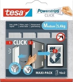 Tesa Powerstrips Click M Monteringspute Hvit Innendørs 5,4 Kg 20 Mm 80 Mm