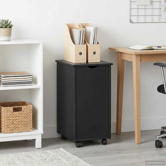 vidaXL Rullende skap med hjul Svart 34 x 39 x 65,5 cm Massiv furu