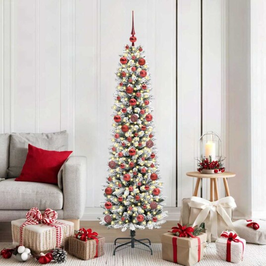 Kunstig juletre Grønn og hvit 180 cm PVC og Metall og Plast