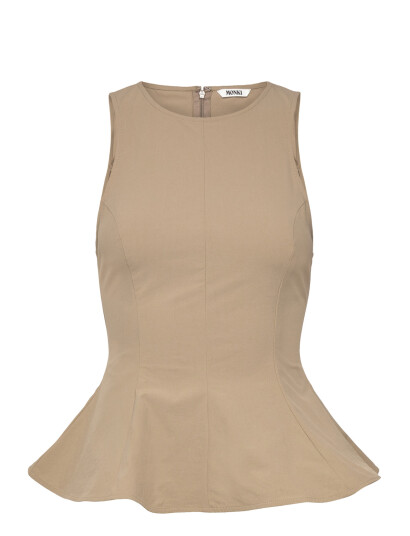 Monki Fitted Nylon Peplum Top   Beige   34