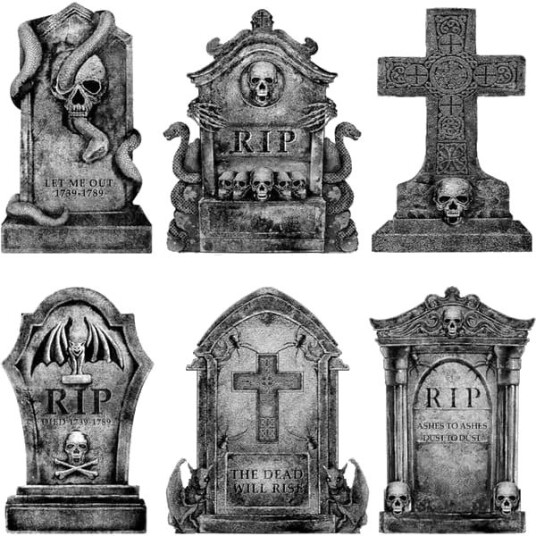 Halloween RIP Gravsteiner med Trepinner 10 tommer 6 stk