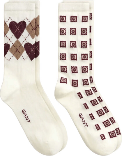 Gant Argyle Heart 2 Pack Socks Gift Box   Cream   39 41