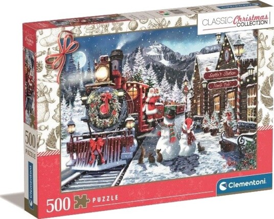 Clementoni Puslespill 500 Jul Train With Snowman