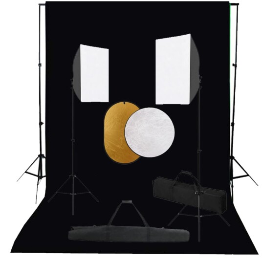 vidaXL Fotostudiosett med softbokslys, bakgrunn og reflektor
