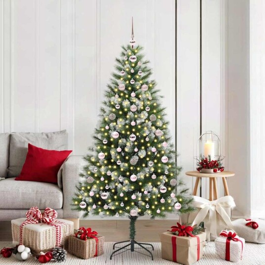  Kunstig leddet juletre med flocket snø Grønn og hvit 180 cm