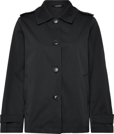 Lauren Ralph Lauren Embroidered Crest Twill Trench Coat Black M