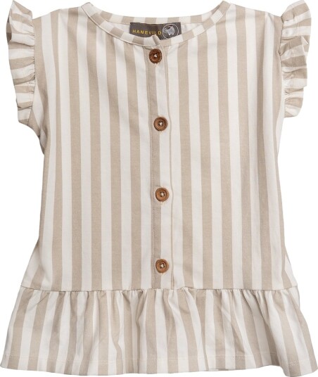 Hanevild Striped Frilled Top   Beige   98/104