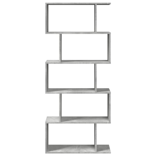 Romdeler bokhylle 5 lag betonggrå 70x24x161 cm konstruert tre