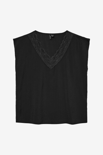 Vero Moda - Topp vmSafa SL V-neck Lace Wvn GA NO - Svart