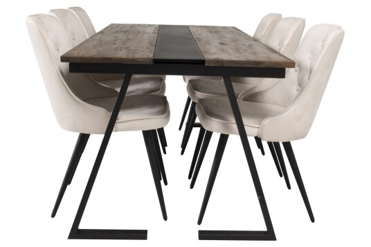 Venture Home Jakarta Spisegruppe 200 cm Rektangulær med 6 Velvet Stoler Beige