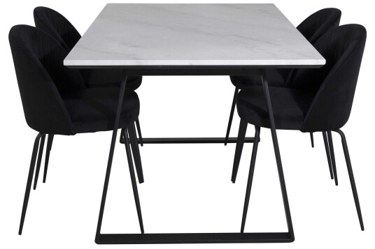 Venture Design Estelle & Wrinkles spisegruppe Hvit/svart 4 st stoler & bord 140 x 90 cm