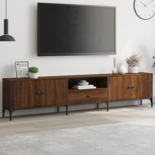 vidaXL TV-benk med skuff brun eik 200x25x44 cm konstruert tre 8721012340435