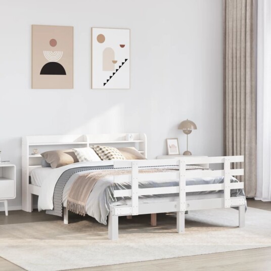 Sengeramme med hodegavl hvit 140x200 cm heltre furu 3306854 Sengeramme med hodegavl hvit 140x200 cm heltre furu 3306854