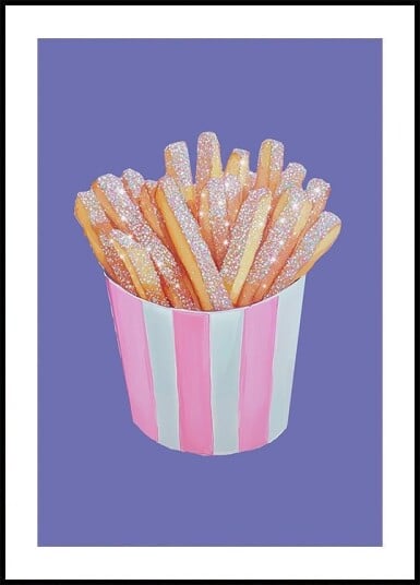 Glitter French Fries in Pink Striped Cup Unique Food Art Plakat Plakat / 100x150cm Glitter French Fries in Pink Striped Cup Unique Food Art Plakat Plakat / 100x150cm