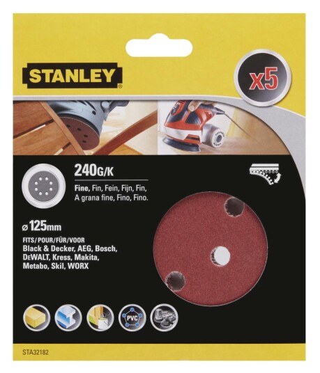 SLIPERONDELL ø125mm K240 5pk 5 EKSENTERSLIPER m/BORRELÅS/HULL STANLEY