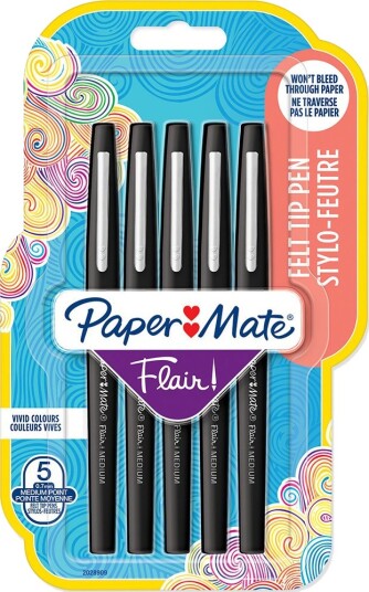 Paper Mate Flair Felt Tip Pens Medium Point 0.7mm Svart 5 Count Paper Mate Flair Felt Tip Pens Medium Point 0.7mm Svart 5 Count