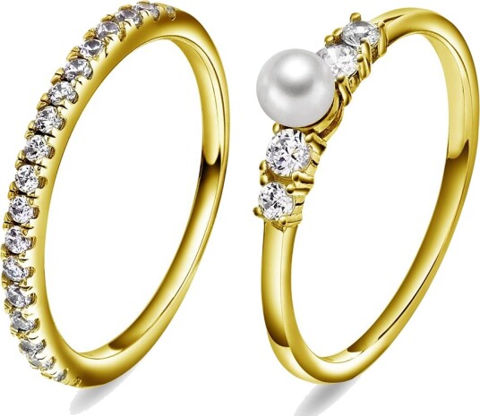 2 i 1 Modena ring i 925 forgylt sølv med zirkonia og perle