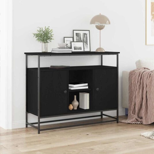 Sideboard Svart Eik 100x35x80 cm Konstruert Tre og Stål Sideboard Svart Eik 100x35x80 cm Konstruert Tre og Stål