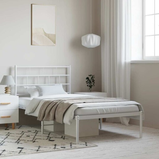 vidaXL Sengeramme i metall med hodegavl hvit 100x190 cm 8721012189034