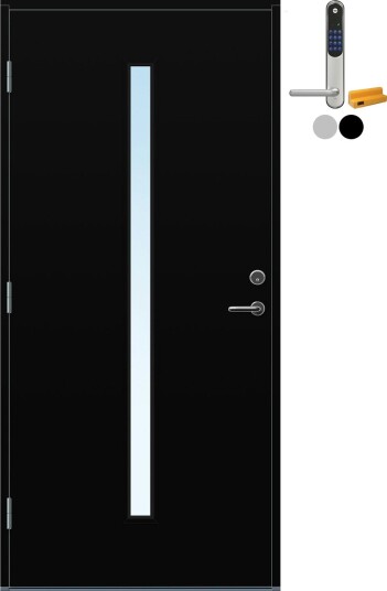 Ytterdør Bygg1 Hovdeby Frostet glass med Yale Entrus BxH: 100x200 cm, Venstre, NCS S-9000-N, Svart, Yale Sølv