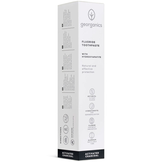 Naturlig hydroksyapatitt tannkrem GEORGANICS aktivt Charcoal og fluor 75 ml