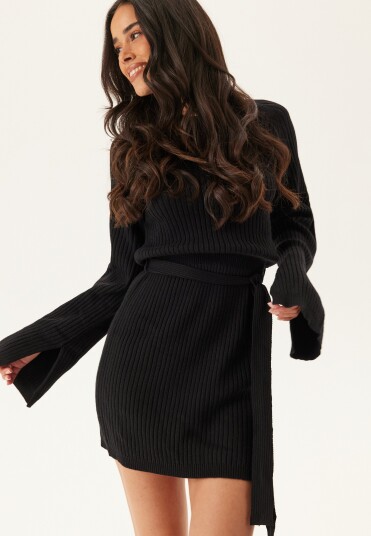 Bubbleroom Round Neck Rib Knitted Short Dress