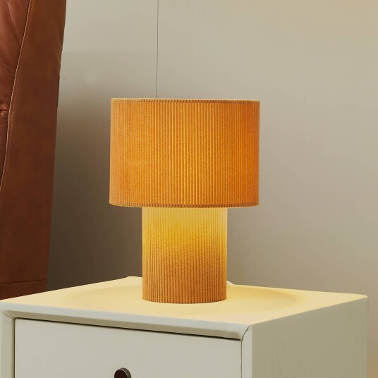 Lindby bordlampe Jone lysebrun tekstil 30 cm høy E27