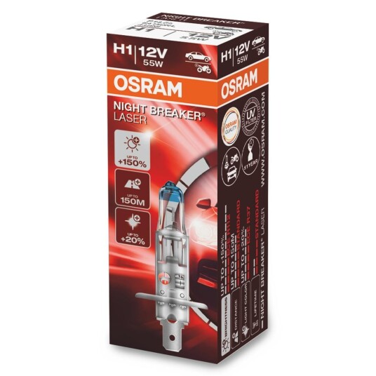 Halogenpære OSRAM NIGHT BREAKER LASER 12V H1 55W Halogenpære OSRAM NIGHT BREAKER LASER 12V H1 55W