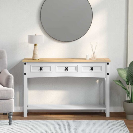 vidaXL Avlastningsbord Corona Hvit 114 x 34,5 x 73 cm Massiv furu vidaXL Avlastningsbord Corona Hvit 114 x 34,5 x 73 cm Massiv furu