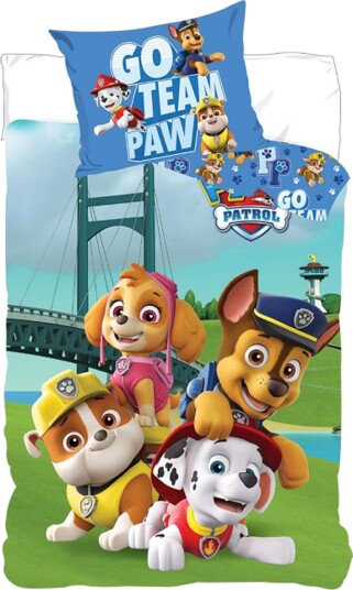 Paw Patrol sengetøy   Go Team Paw   2 i 1 sengesett   Dynetrekk i 100% bomull