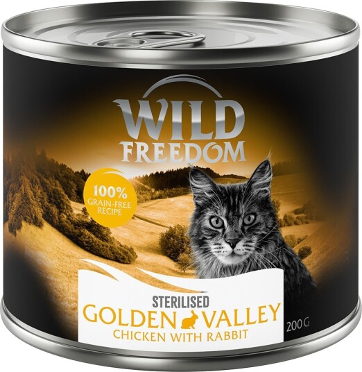 Wild Freedom Våtfôr Adult Sterilised Kornfri Oppskrift Golden Valley Sterilised Kanin & Kylling 24 X 200 G
