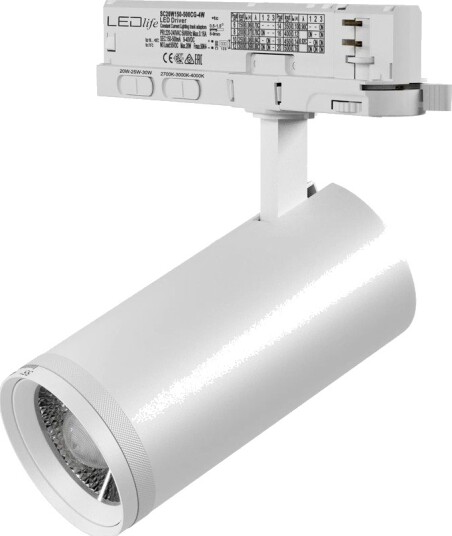 Ledlife 30W 3 faset RA92 Zoom justerbar skinnespot   100lm/W justerbar spredning justerbar CCT hvit justerbar lysstyrke   Dimbar : Dimmer innebygd Farge på huset : Hvit Kulør : CCT Varm til Kald Hvit