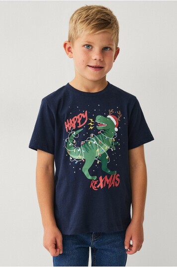 Ellos Collection T skjorte med et julemotiv Blå Ellos Collection T skjorte med et julemotiv Blå