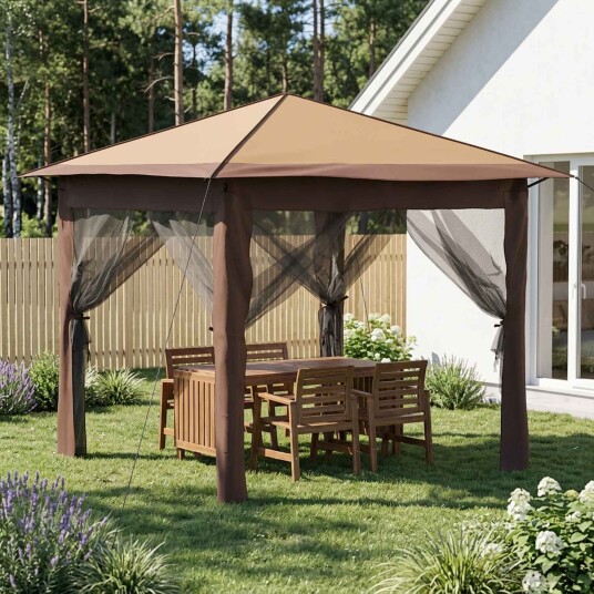 vidaXL Gazebo med 4 sidevegger 2,6 x 2,6 m Beige og Brun