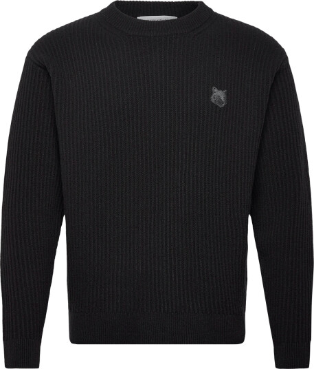 Maison Kitsune Fox Head Wool Ribbed Jumper   Black   L