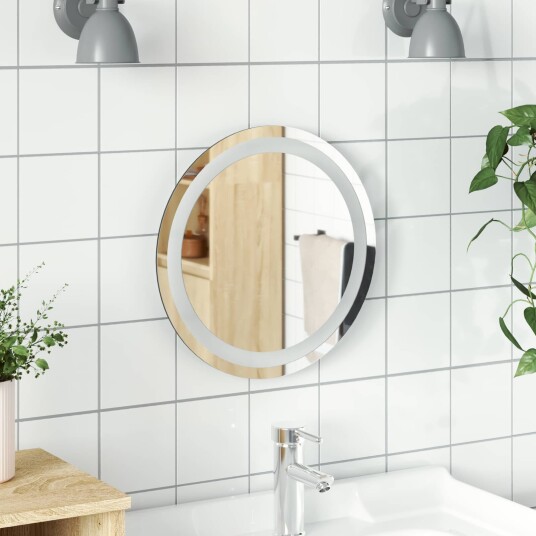 vidaXL LED Badevindu med speil Gjennomsiktig Ø 40 cm herdet glass