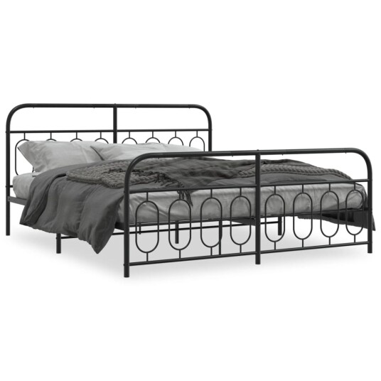 Sengeramme i metall med hode- og fotgavl svart 183x213 cm 8721102646102