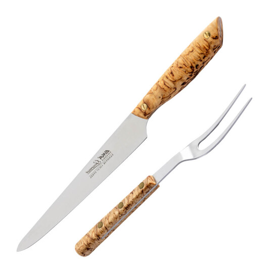 EKA   Gourmet gavesett trancherkniv 22,6 cm og tranchergaffel masurbjørk/rustfritt stål