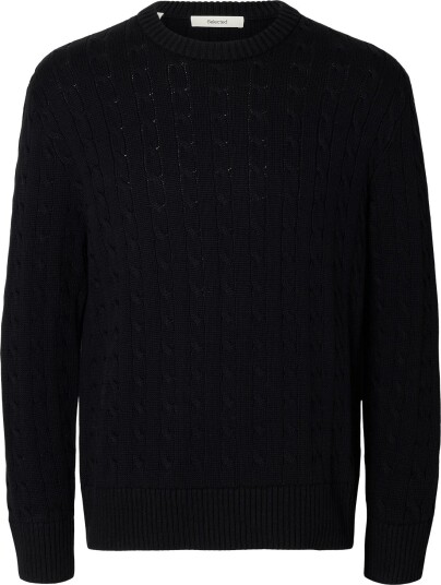 Selected Slmbraun Knit Cable Crew Noos   Black   S