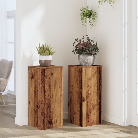 Plantestativer 2 stk gammelt tre 30x30x70 cm konstruert tre Plantestativer 2 stk gammelt tre 30x30x70 cm konstruert tre
