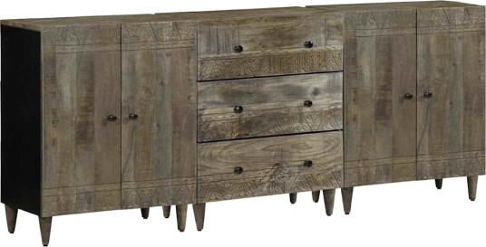 Skjenker 3 stk lysegrå 60x33,5x75 cm heltre mango
